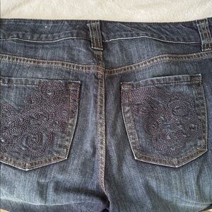 Chico's High-Rise Straight Leg Jeans in Dark Blue with Contrast Stitching